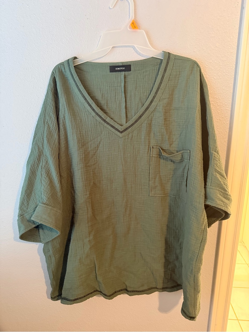 Dokotoo Women’s Lightweight V-Neck Olive Green Tunic Shirt